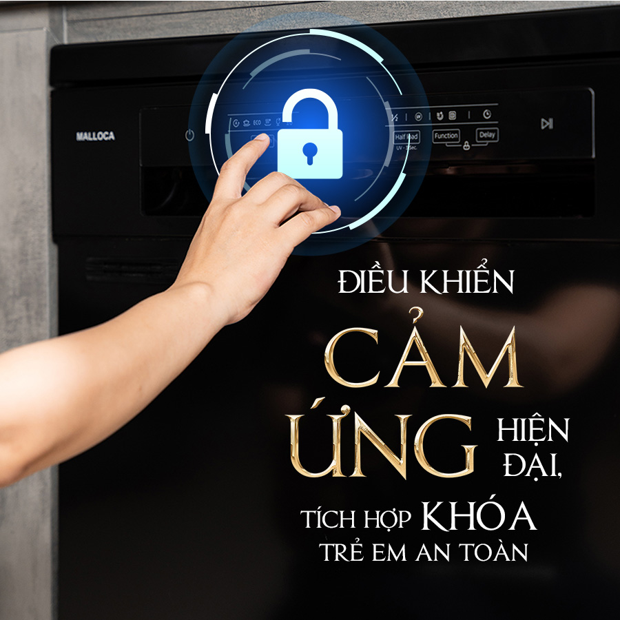 MDW155035TD | Malloca | Máy rửa chén độc lập âm tủ 60cm 15 bộ chén dĩa sấy khí nóng tuần hoàn