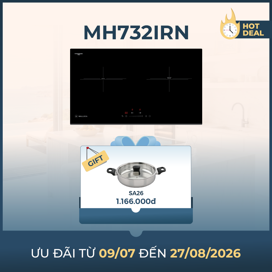 Bếp kết hợp điện và từ 2 vùng nấu 73cm