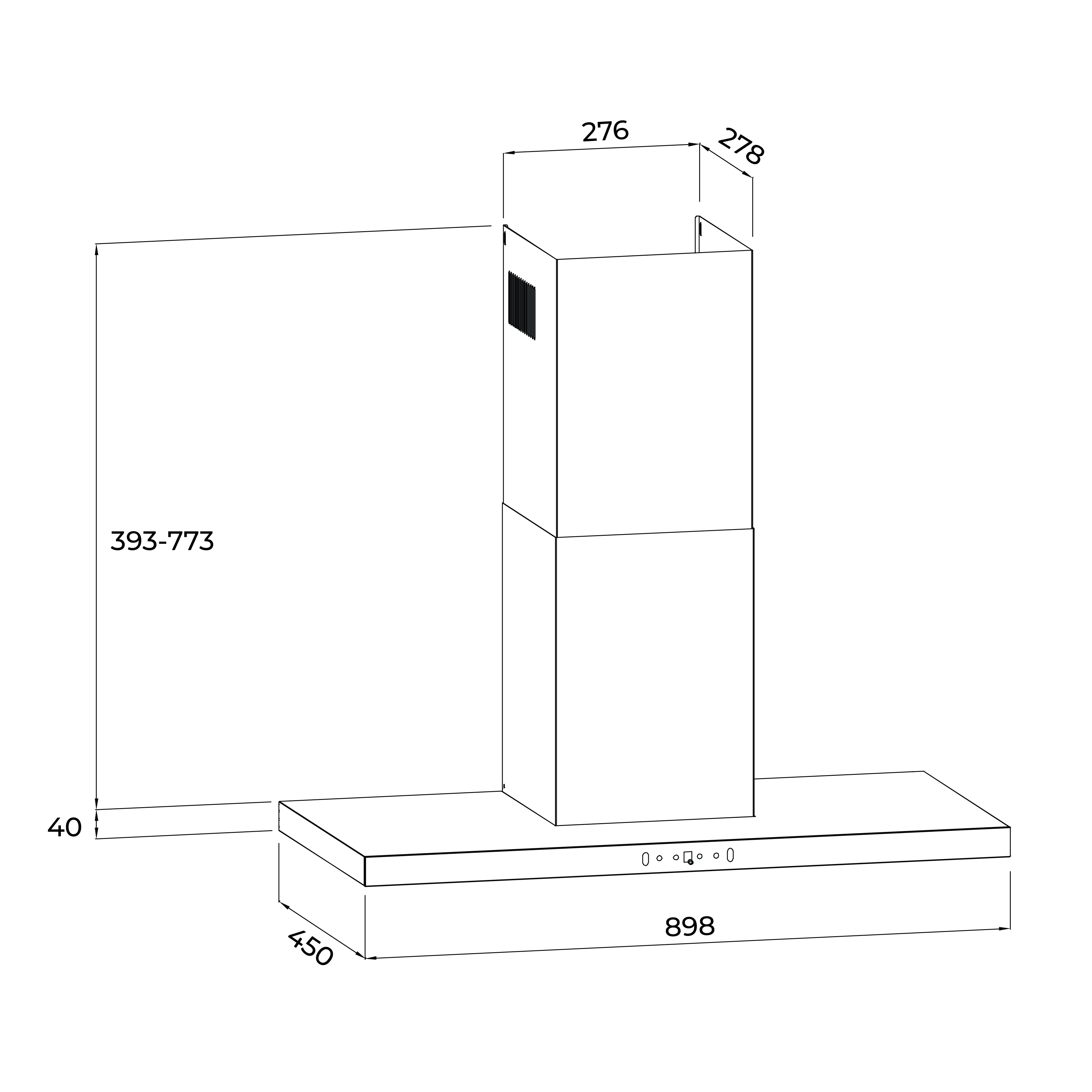 Máy hút mùi áp tường dạng chữ T 90cm