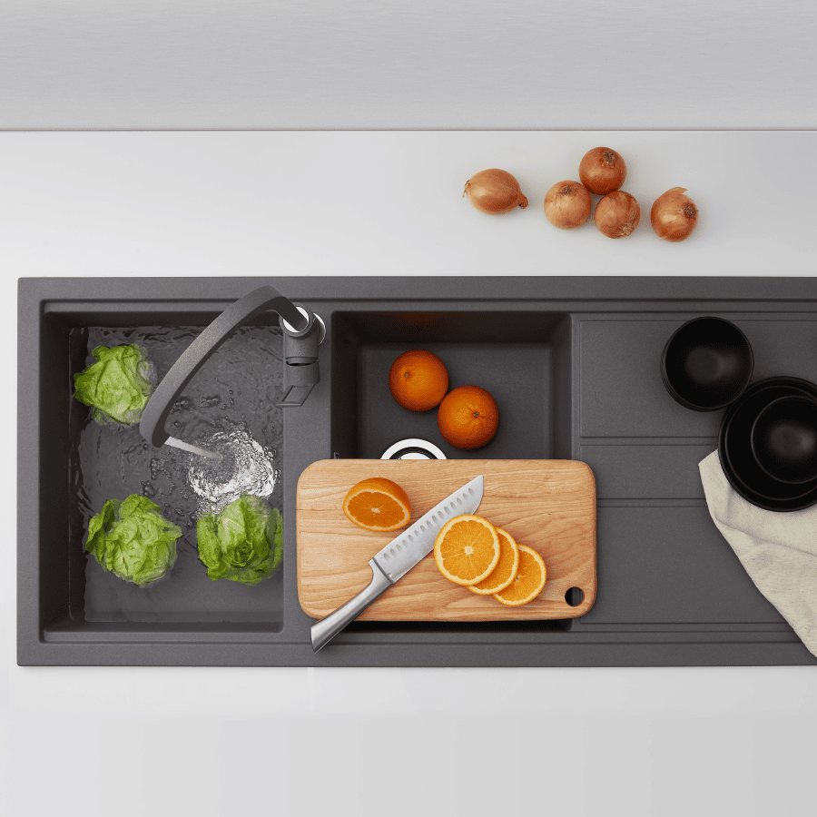 Chậu rửa chén đá granite 2 hố kích thước 116cm Malloca Titanium K50073 h2