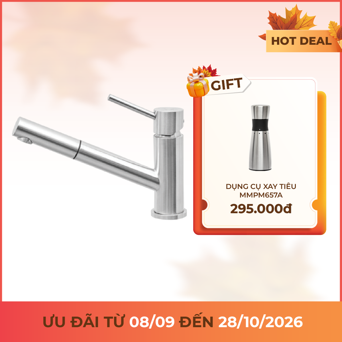 Vòi rửa chén nóng lạnh dây rút Inox 304