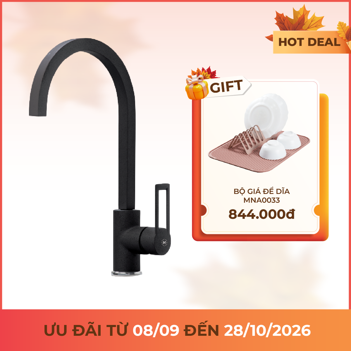 Vòi rửa chén nóng lạnh đồng thau sơn phủ
