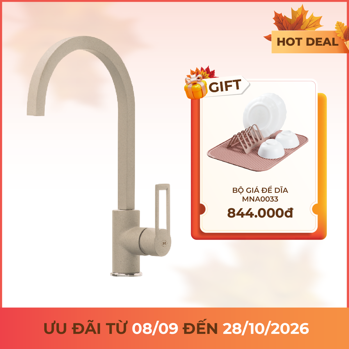 Vòi rửa chén nóng lạnh đồng thau sơn phủ