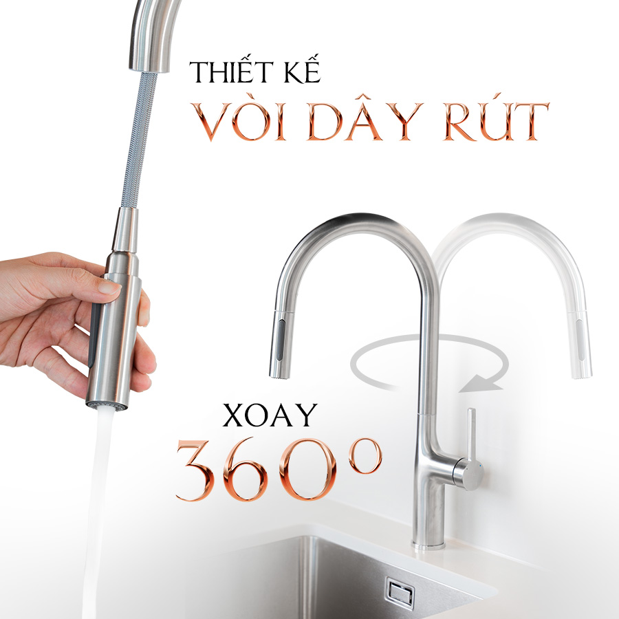 thiết kế vòi rút - nước rửa chén Malloca K1726SS