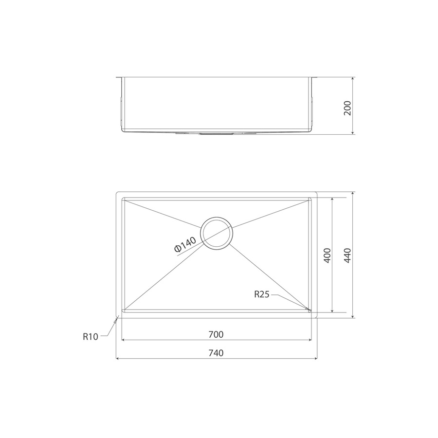 Chậu rửa chén 1 hố inox 304 kích thước 74cm – lắp âm hoặc dương EcoKitchen