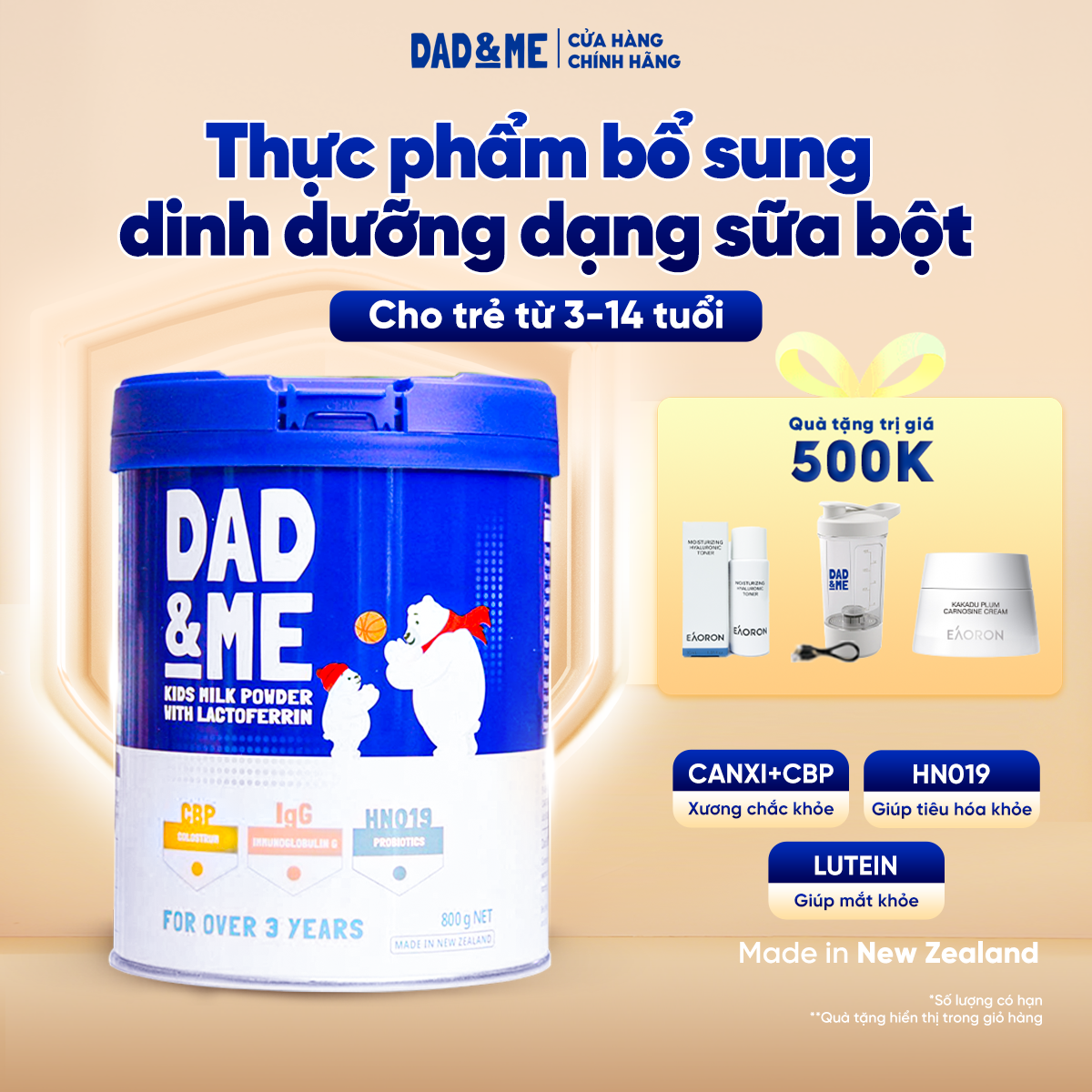 Sữa bột Dad and Me cho trẻ trên 3 tuổi (800g) - nhập khẩu New Zealand, phát triển toàn diện cho bé