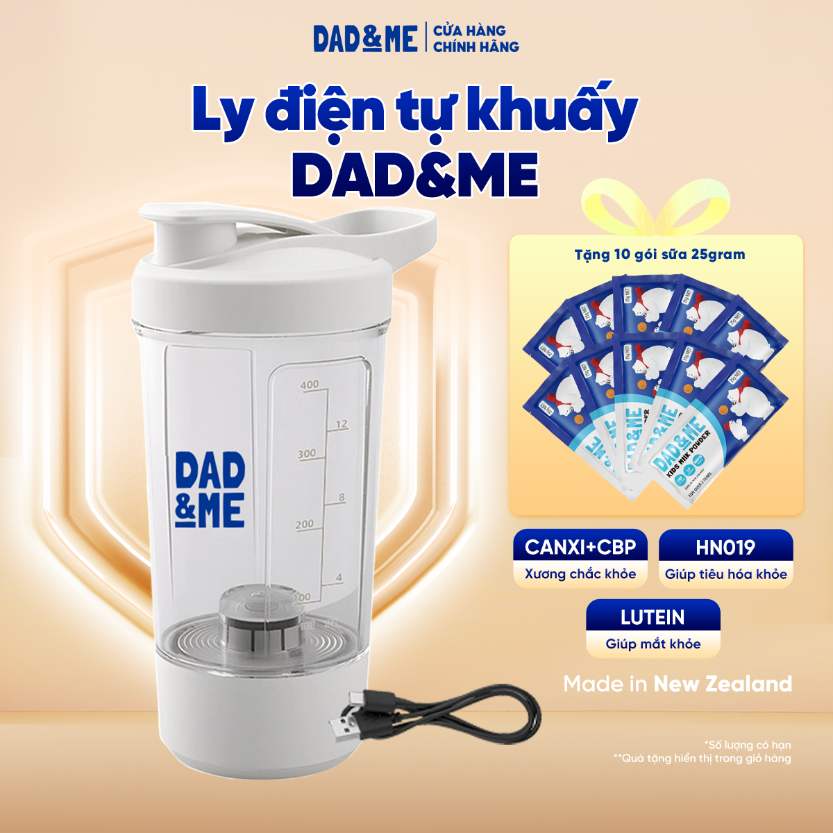 [Tặng 10 Gói Sữa] Ly Điện Tự Khuấy Sữa Cho Bé Dad and Me – Dễ Dùng, Tiện Lợi