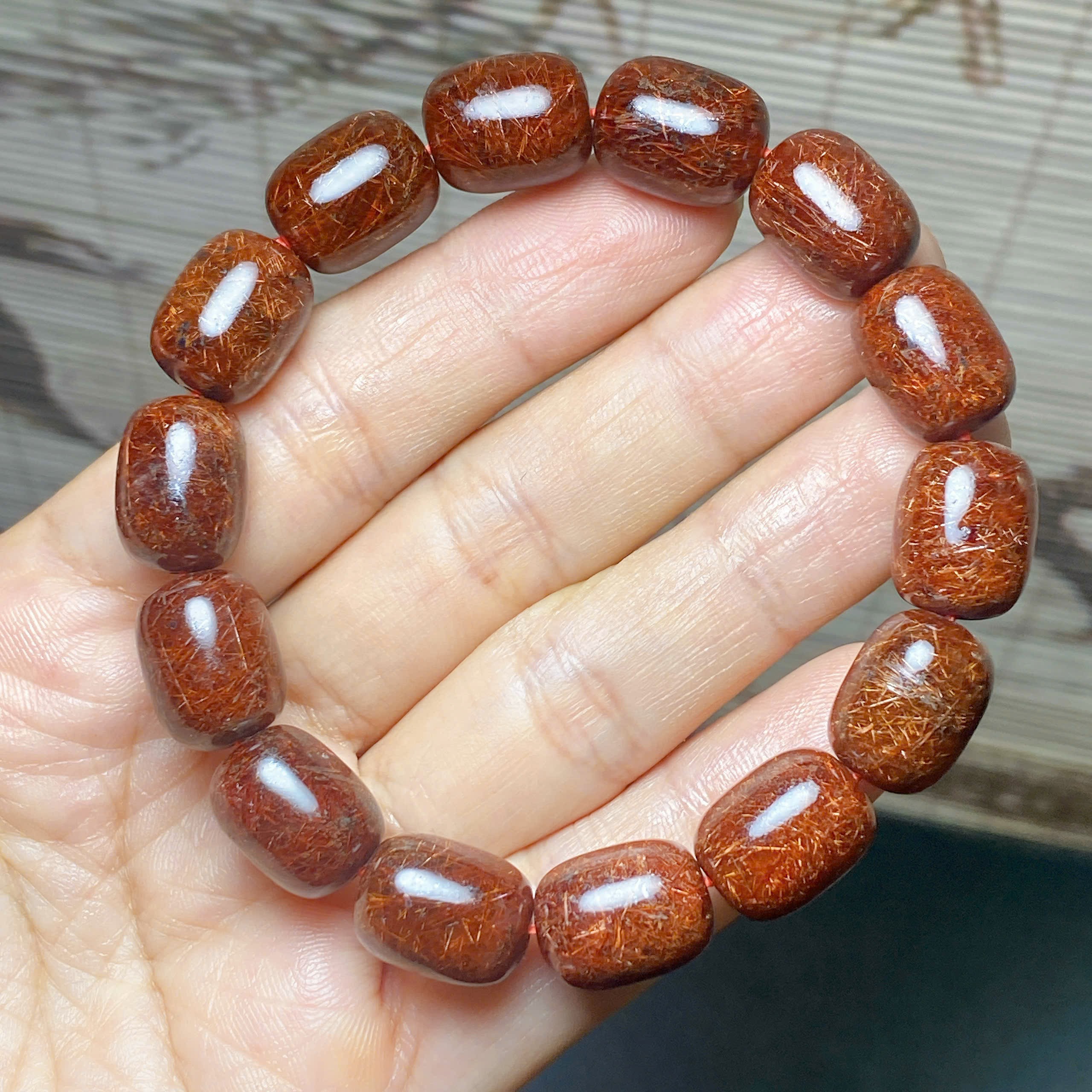 Vòng lu thống Thạch anh tóc Nâu đỏ size 11mm