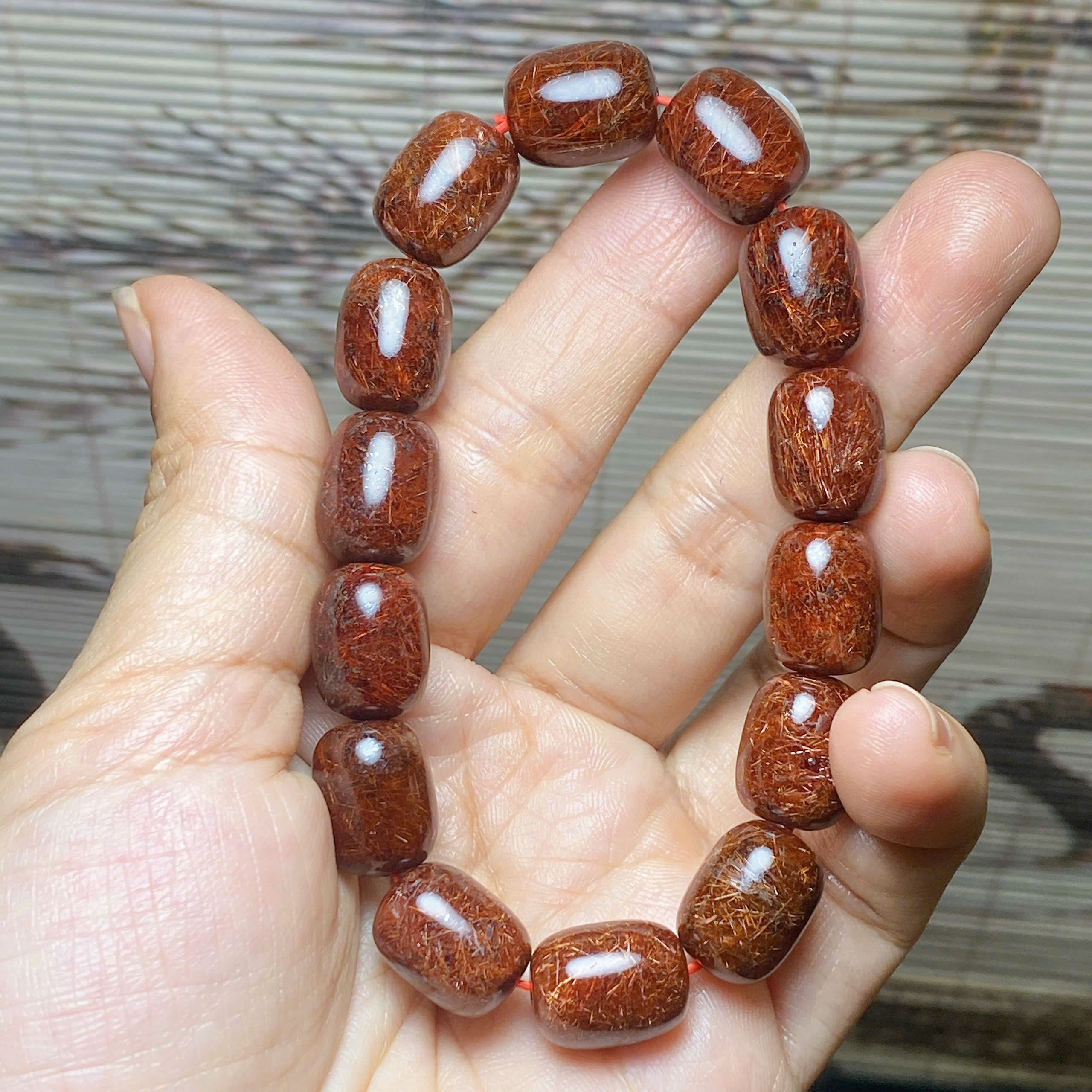 Vòng lu thống Thạch anh tóc Nâu đỏ size 11mm