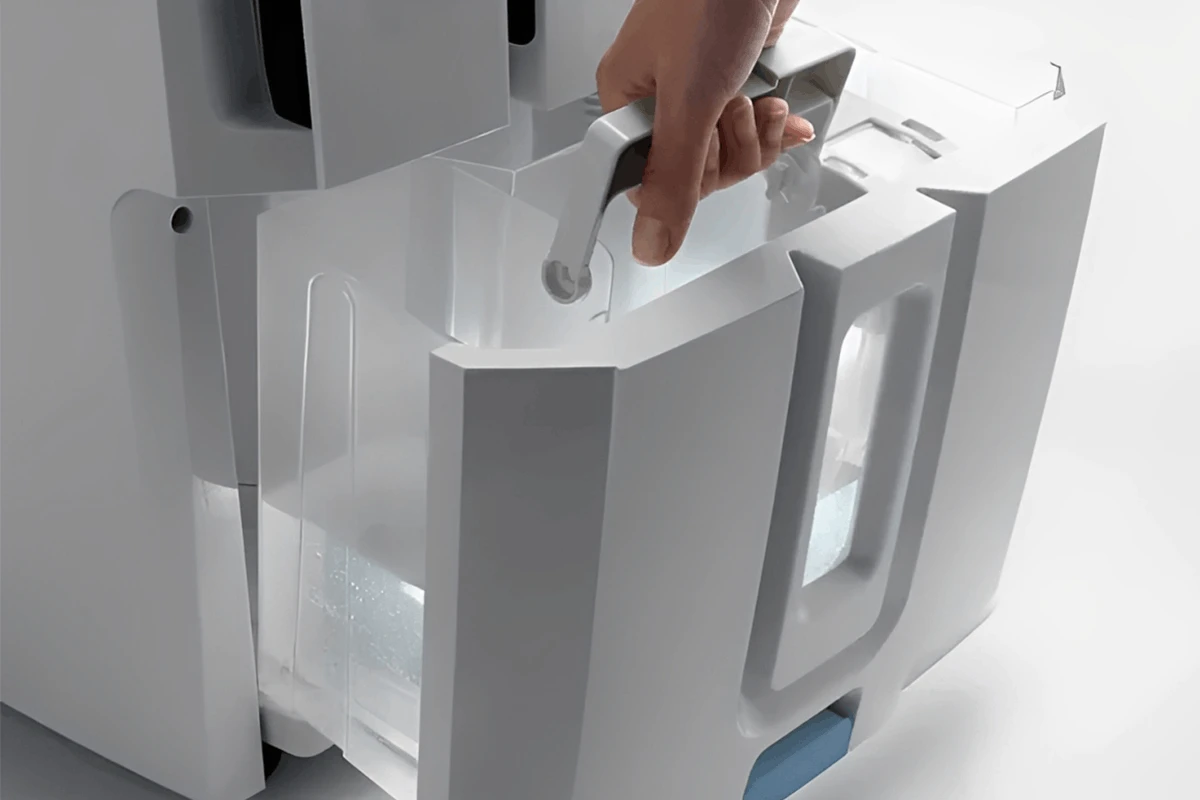 Máy hút ẩm truyền thống với khay nước nhỏ, cần phải thay khay liên tục