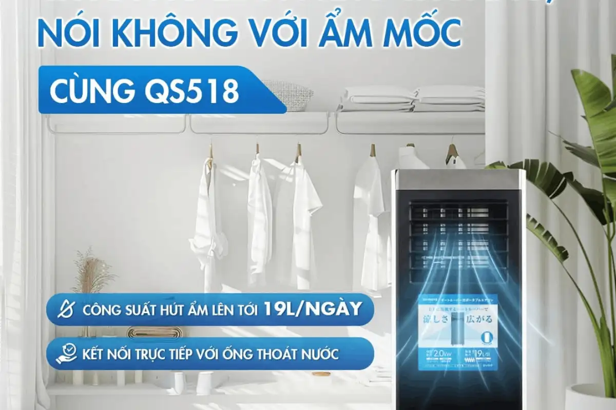 Điều hoà di động Quads có khả năng hút ẩm làm hạn chế phát sinh ẩm mốc, vi khuẩn