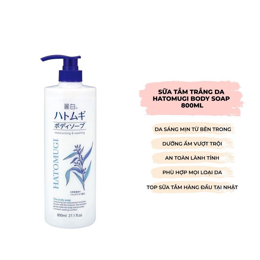 Sữa tắm dưỡng ẩm Sáng da Hatomugi Moisturizing & Washing 800ml
