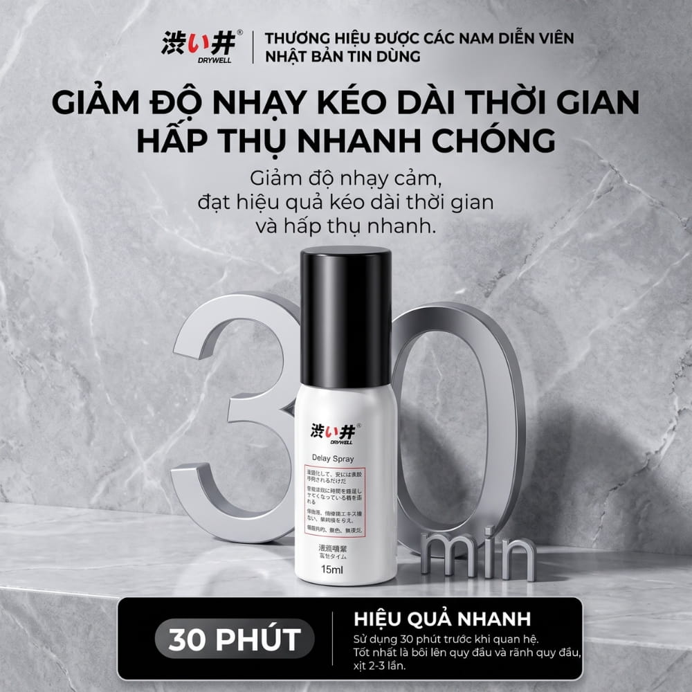 Xịt chống xuất tinh sớm DryWell D-21 15ml chính hãng, hộp đen sang trọng