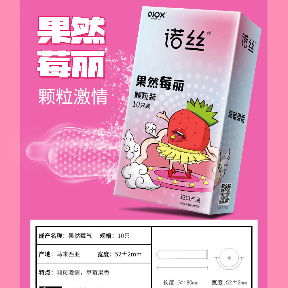Bao cao su Nox Sure Enough Strawberry hương dâu hạt nổi hộp 10 cái