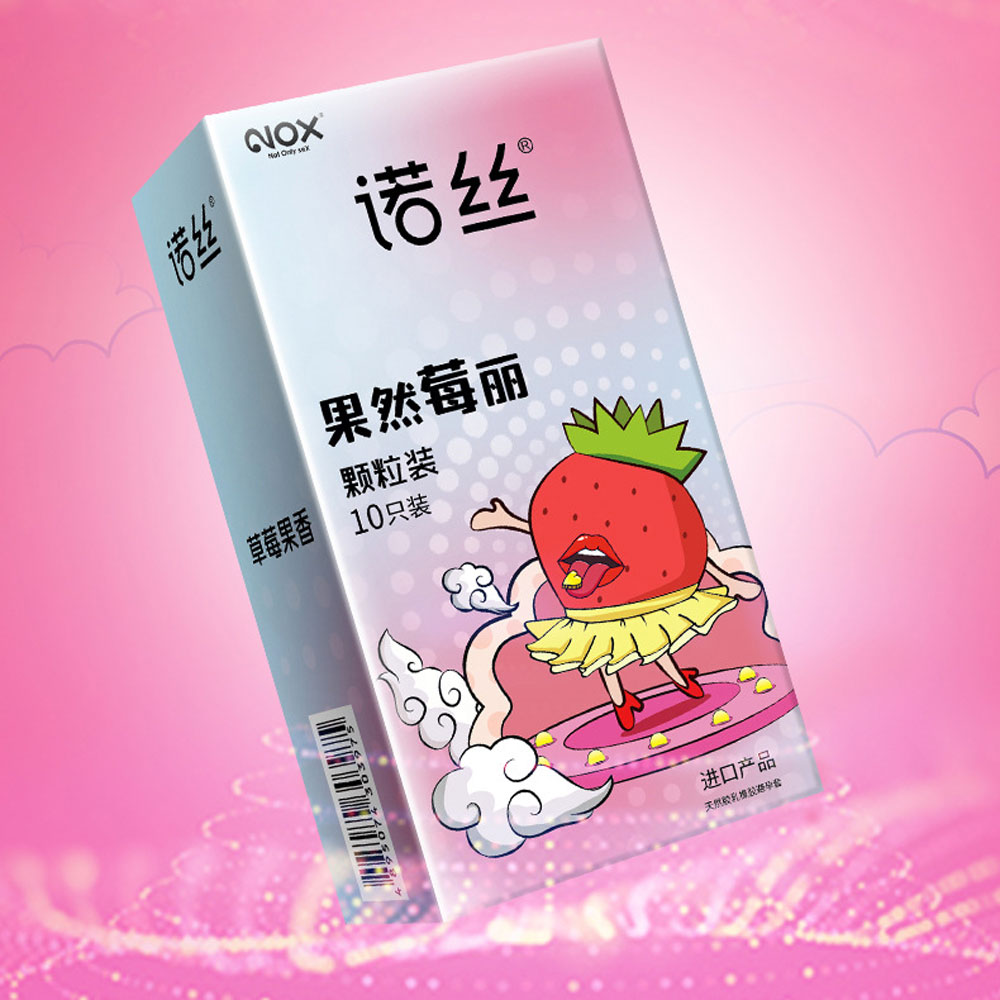 Bao cao su Nox Sure Enough Strawberry hương dâu hạt nổi hộp 10 cái
