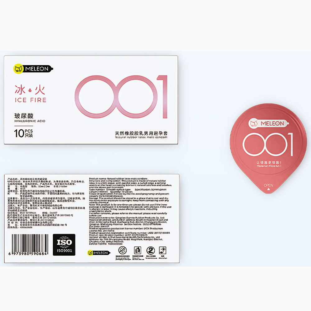 Bao cao su Meleon HA 001 Ice Fire siêu mỏng gel nóng lạnh hộp 10 cái