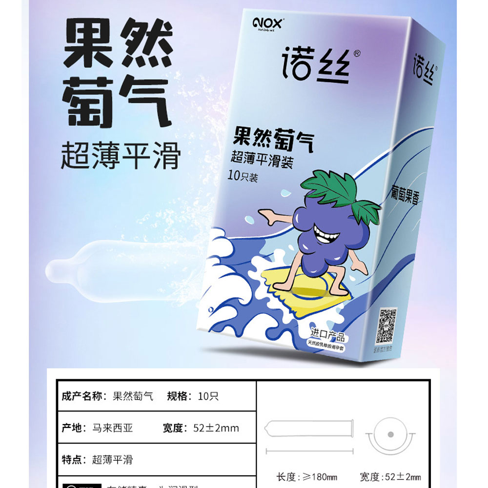 Bao cao su Nox Sure Enough Grape hương nho siêu mỏng hộp 10 cái