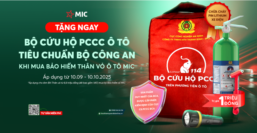 Tặng miễn phí Bộ PCCC ô tô khi mua bảo hiểm thân vỏ ô tô MIC