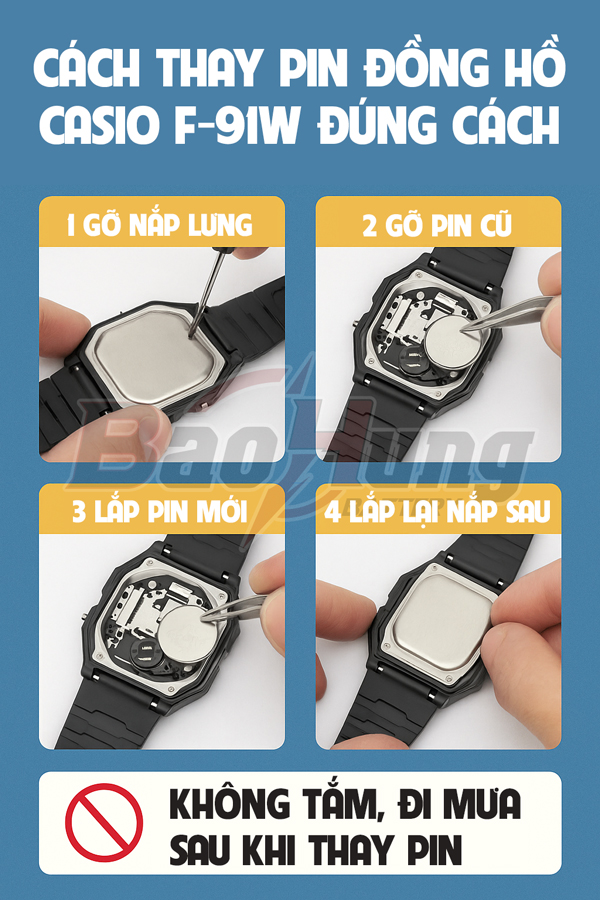 🛠️ Cách Thay Pin Đồng Hồ Casio F-91W Đúng Cách – Nhanh Gọn, An Toàn