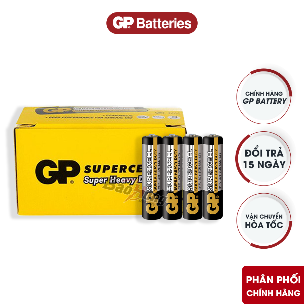 Pin GP Supercell AAA R03 1.5V pin đũa kẽm-carbon chính hãng cho remote tivi