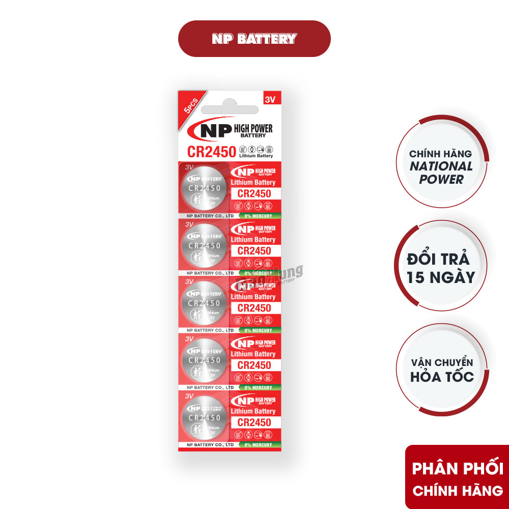 Pin National Power CR2450 Lithium 3V dung lượng lớn cho cảm biến và chuông cửa