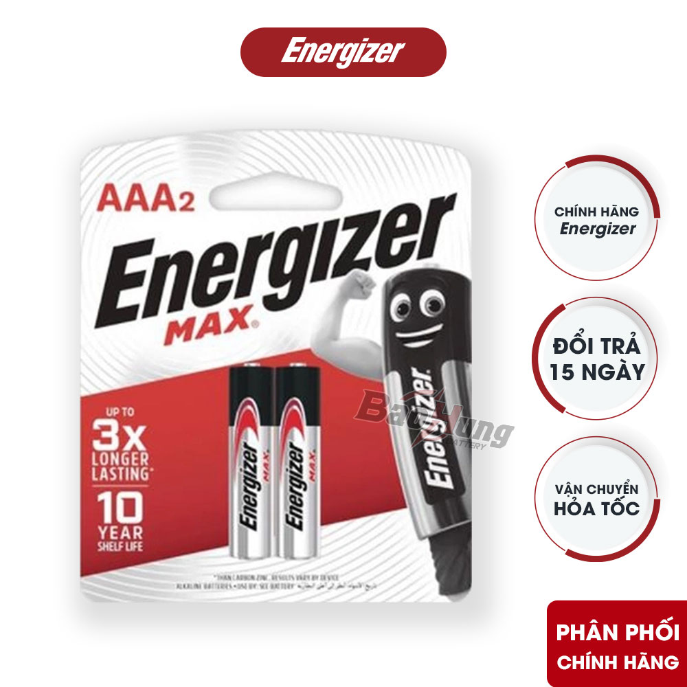 Pin Energizer Max AAA 1.5V vỉ 2 viên dùng cho máy đo nồng độ oxy SpO2 kẹp ngón tay
