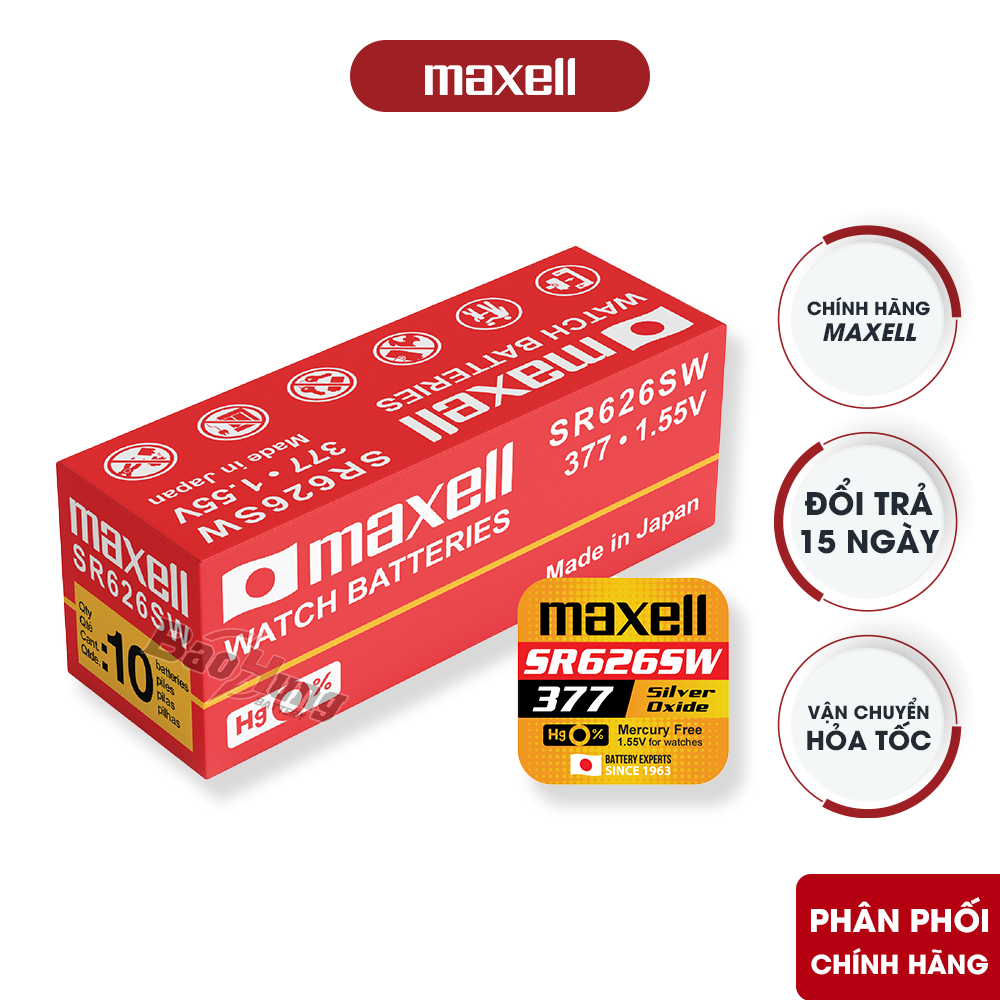 Pin SR đồng hồ Maxell SR626SW 377 vỉ 1 viên chính hãng Nhật Bản