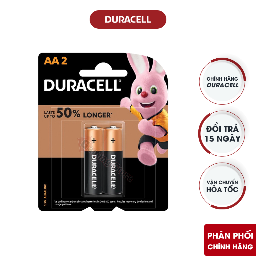 Pin alkaline Duracell Coppertop AA 1.5V vỉ 2 viên đầu đồng chính hãng