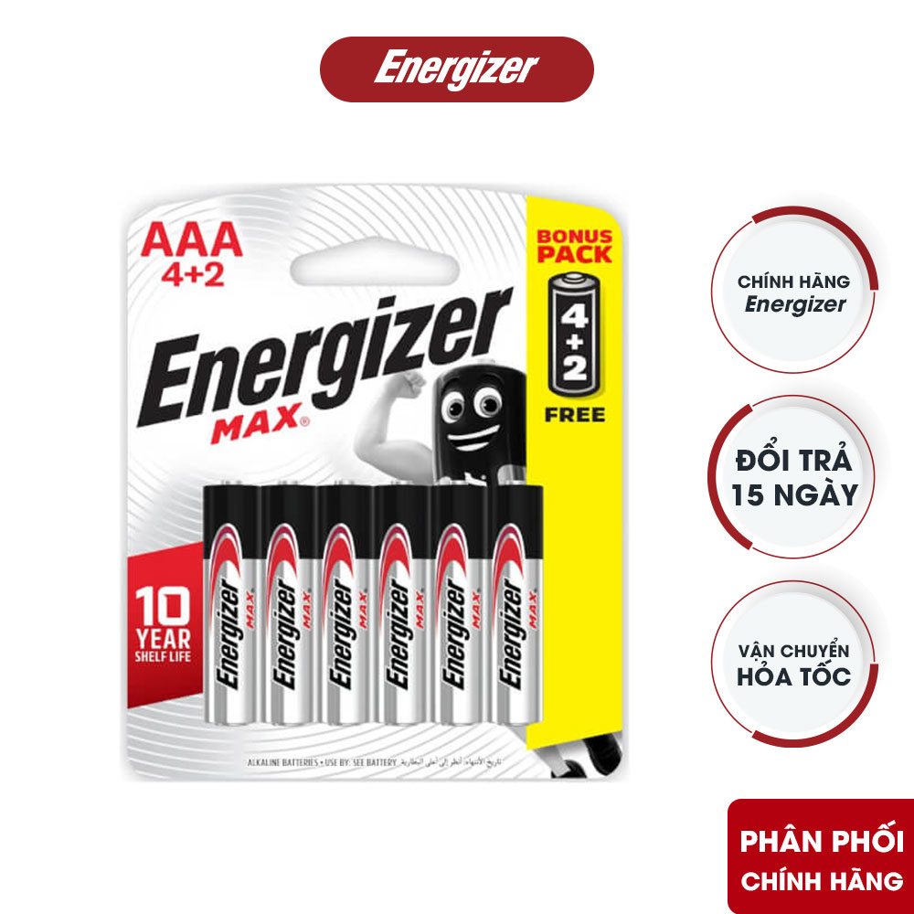 Pin Energizer Max AAA alkaline vỉ 4 tặng 2 cho remote Smart TV và remote máy lạnh