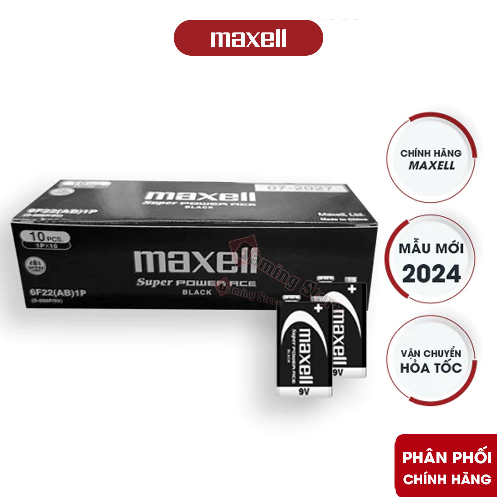 Pin 9V Maxell 6F22 pin vuông carbon chính hãng tại Pin Bảo Hùng