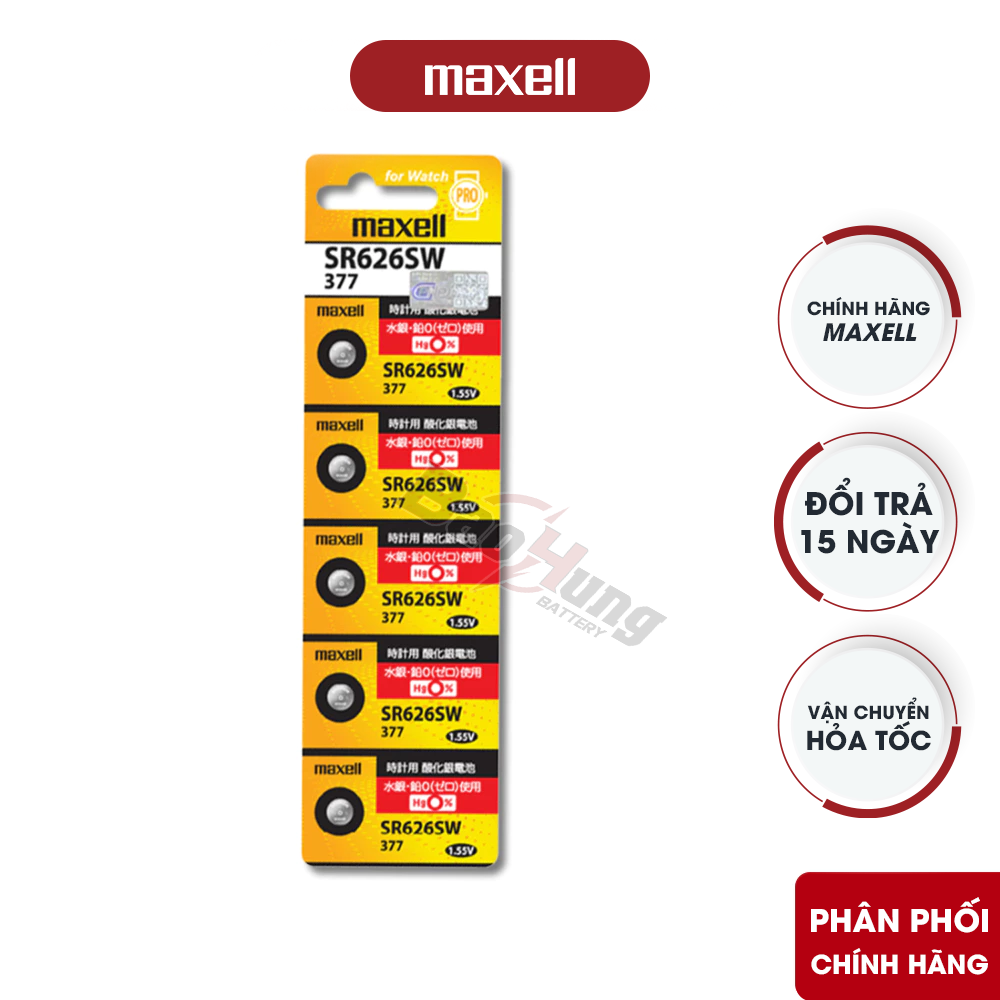 Pin đồng hồ đeo tay Maxell SR626SW 377 Oxit bạc 1,55V chính hãng