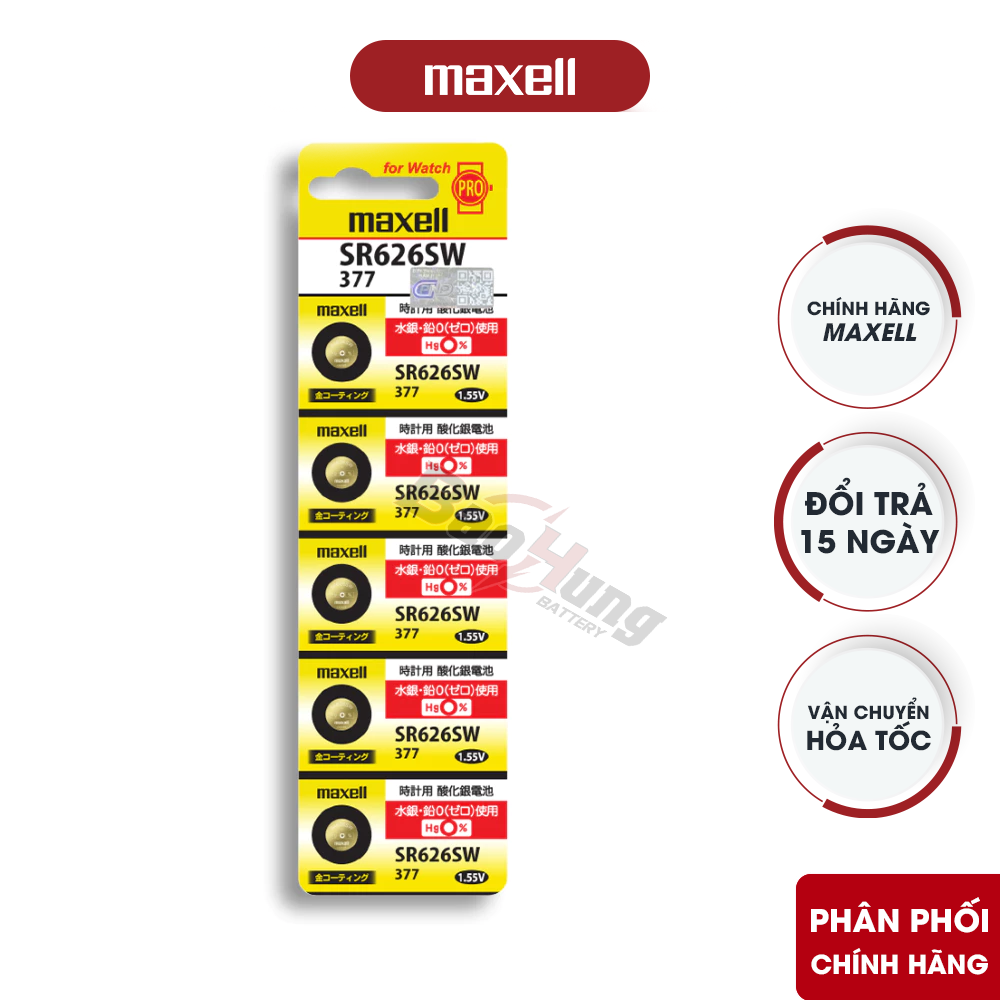 Pin SR đồng hồ Maxell SR626SW 377 Gold cao cấp cho đồng hồ kim