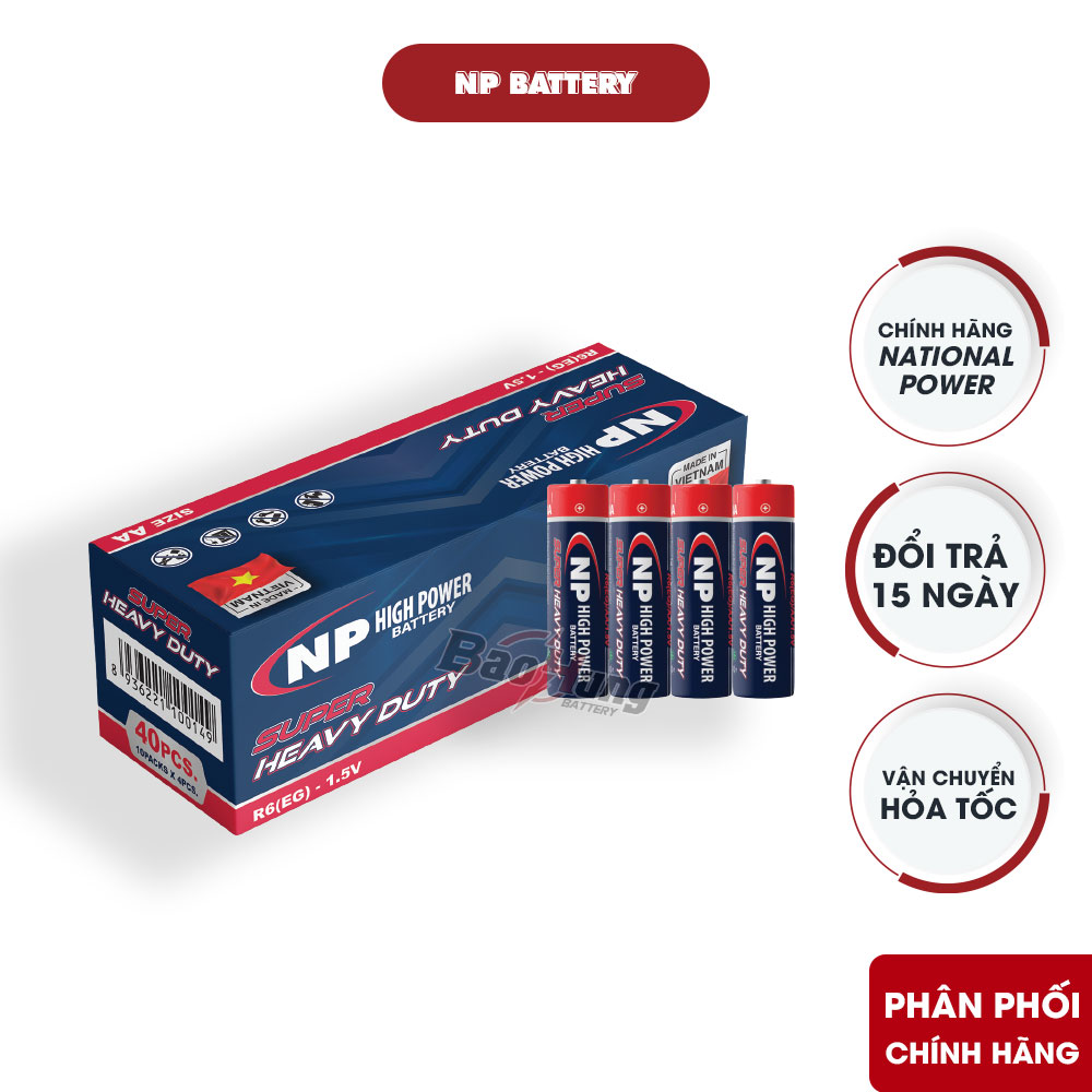 Pin AA National Power R6P bản EG chính hãng, vỉ 4 viên và hộp 40 viên pin tiểu