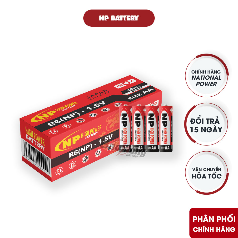 Pin AA National Power R6P carbon chính hãng dùng cho đồng hồ treo tường và đồ chơi