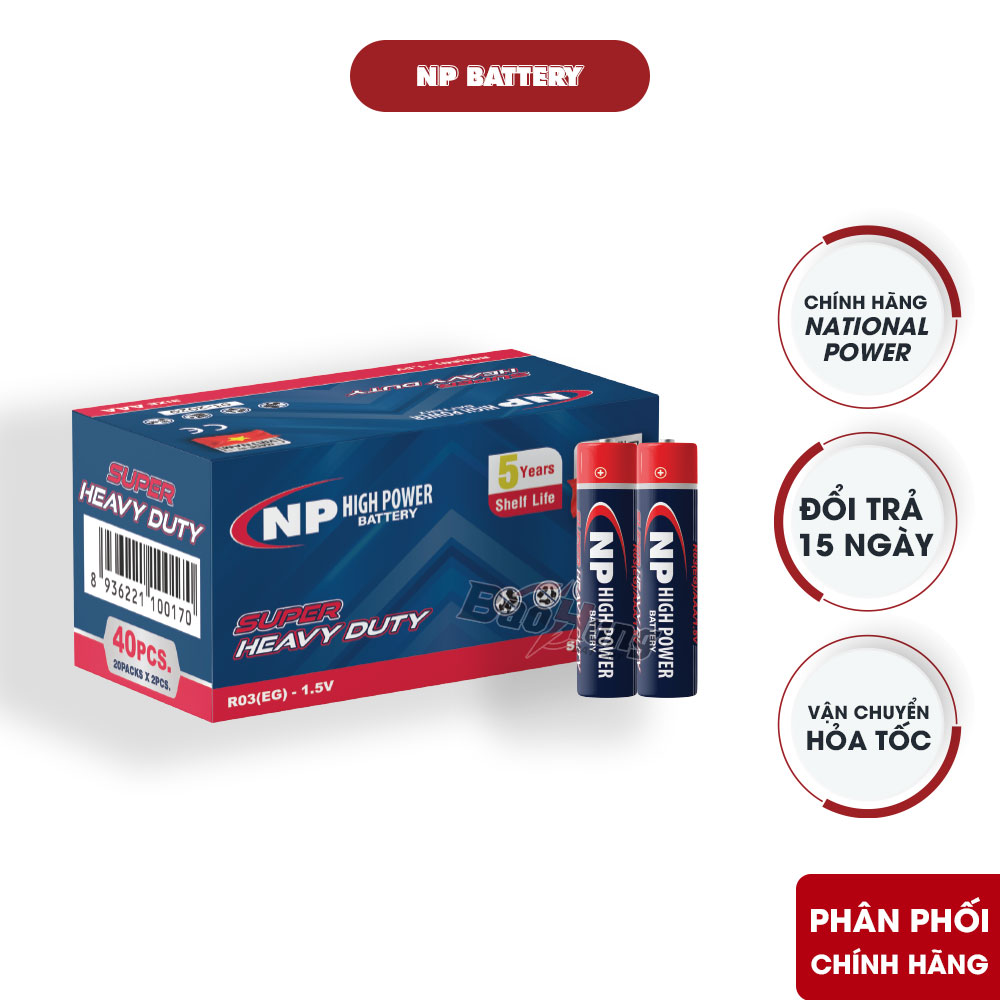 Pin AAA National Power R03 bản EG chính hãng, vỉ 4 viên và hộp 40 viên giá sỉ