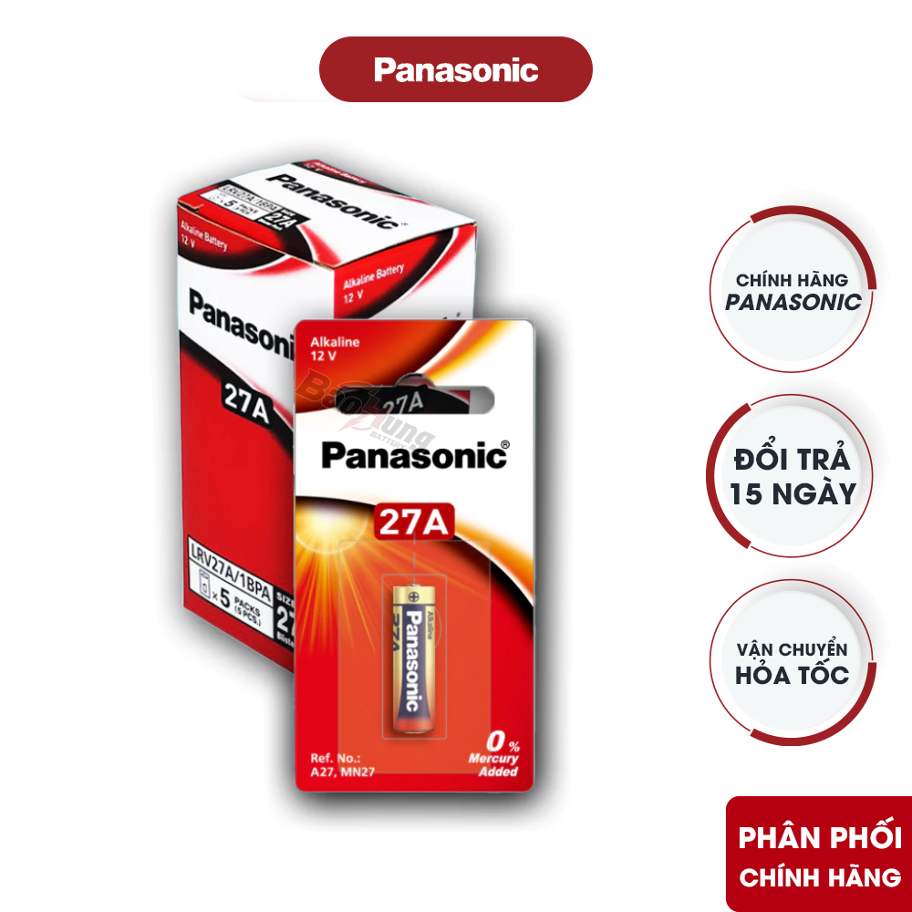 Pin Panasonic Alkaline A27 12V LRV27A cho remote cửa cuốn loại nhỏ