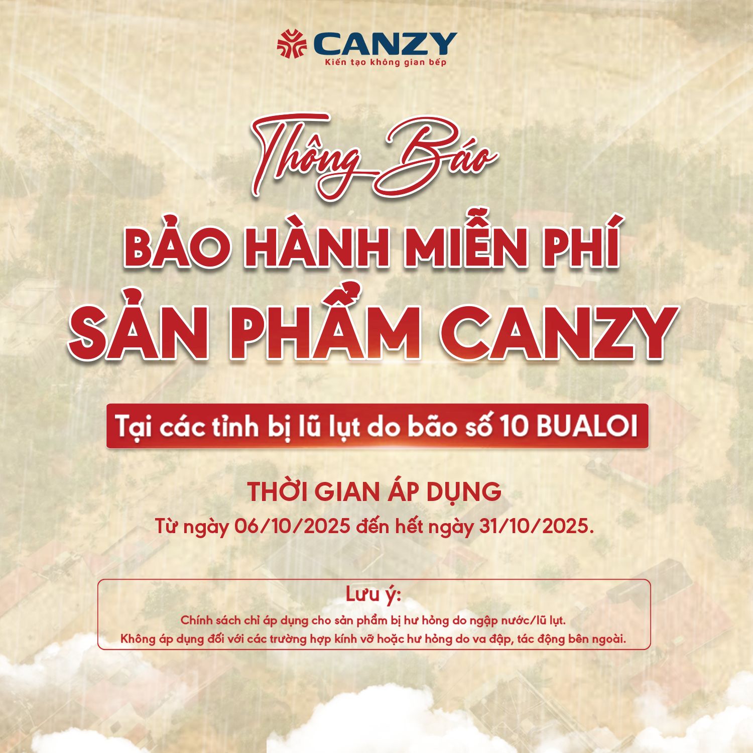 CANZY TRIỂN KHAI HỖ TRỢ BẢO HÀNH MIỄN PHÍ CHO KHÁCH HÀNG Ở KHU VỰC ẢNH HƯỞNG DO BÃO SỐ 10