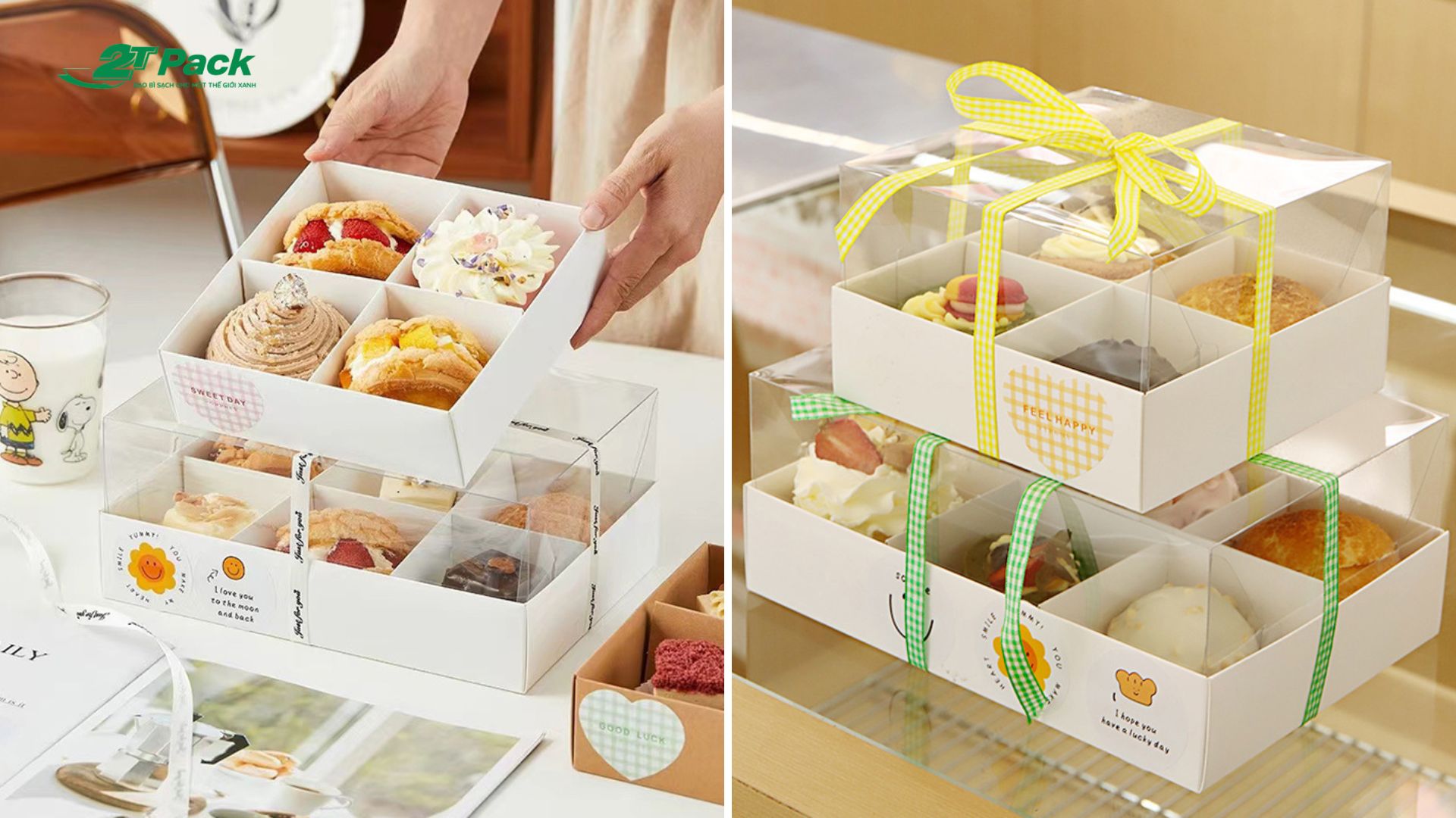 Hộp đựng bánh cupcake nắp rời, nắp bằng mica trong suốt