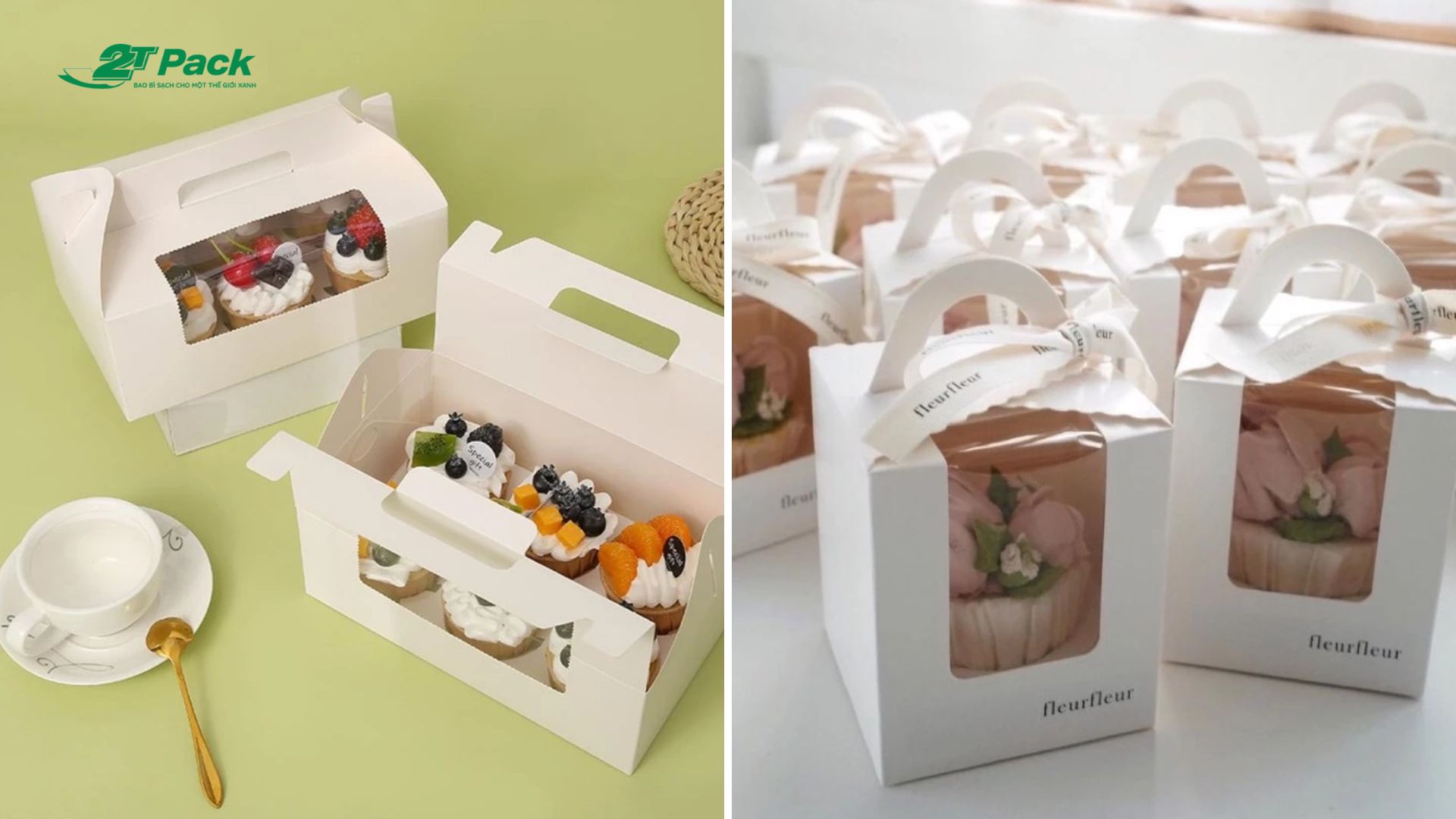 Hộp đựng bánh cupcake giấy ivory cao cấp