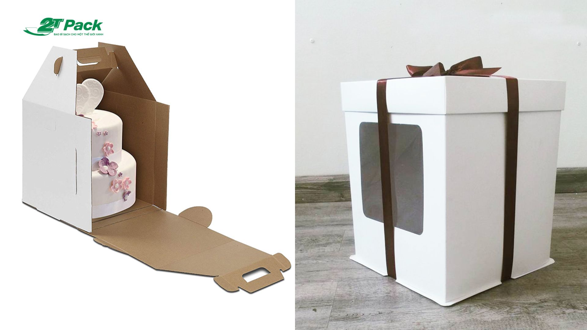 Thiết kế hộp đựng bánh sinh nhật 2 tầng có nắp mở thông minh tại 2Tpack