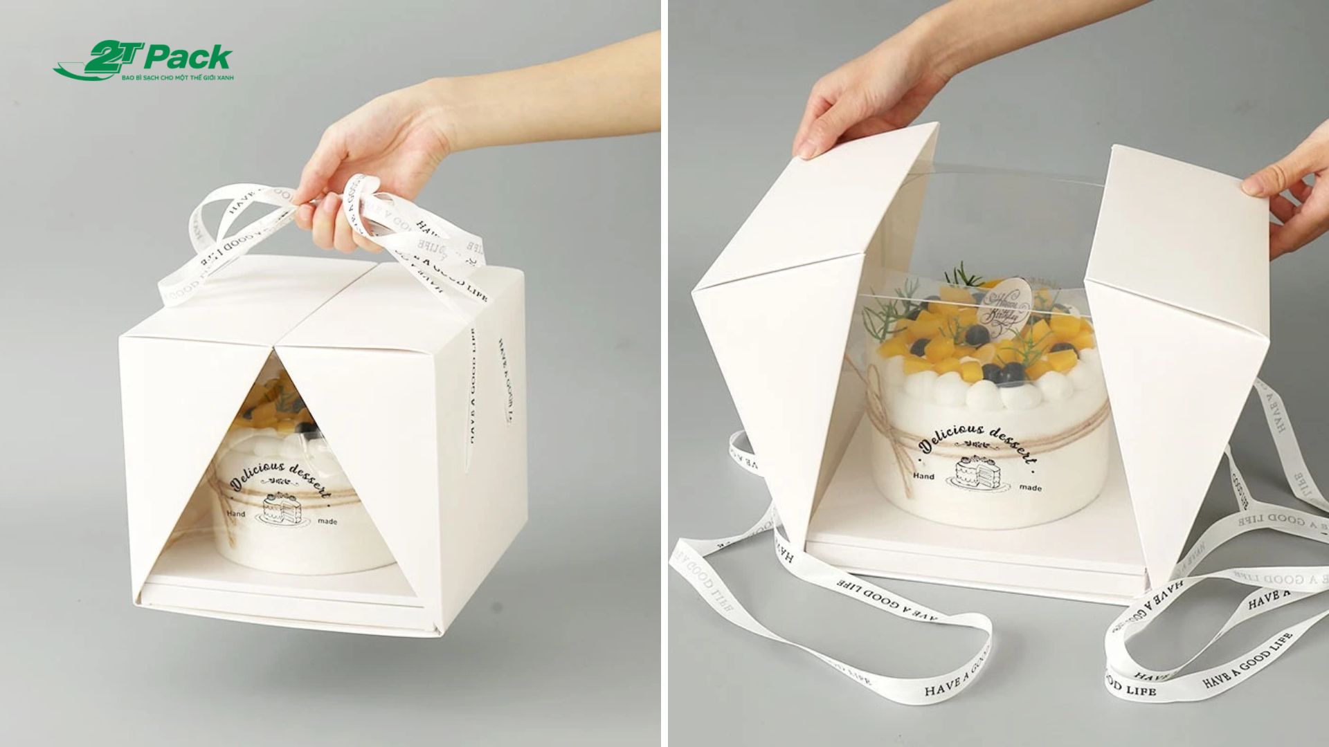 Mẫu hộp đựng bánh sinh nhật cạnh giấy mở hai bên độc đáo