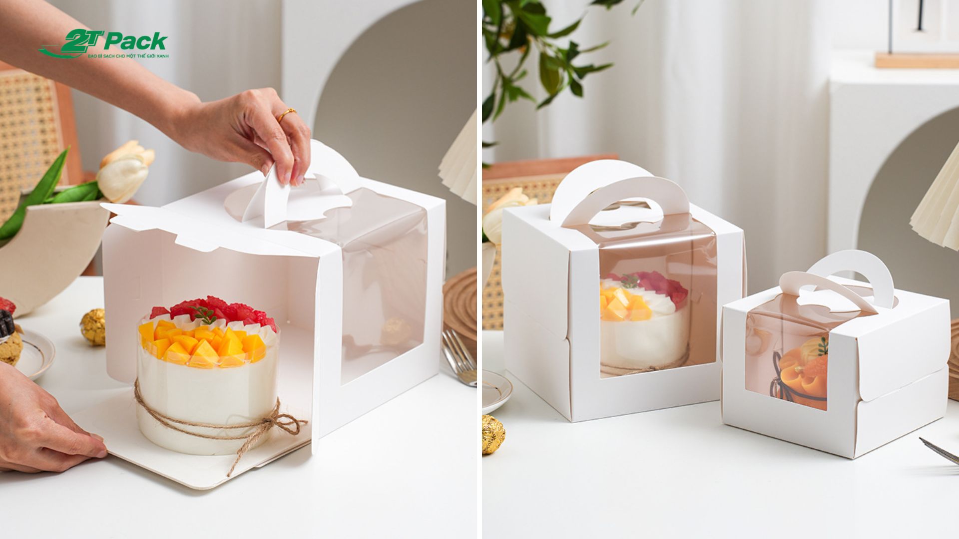 Hộp đựng bánh sinh nhật làm từ giấy ivory trắng sáng, in màu chuẩn, cao cấp