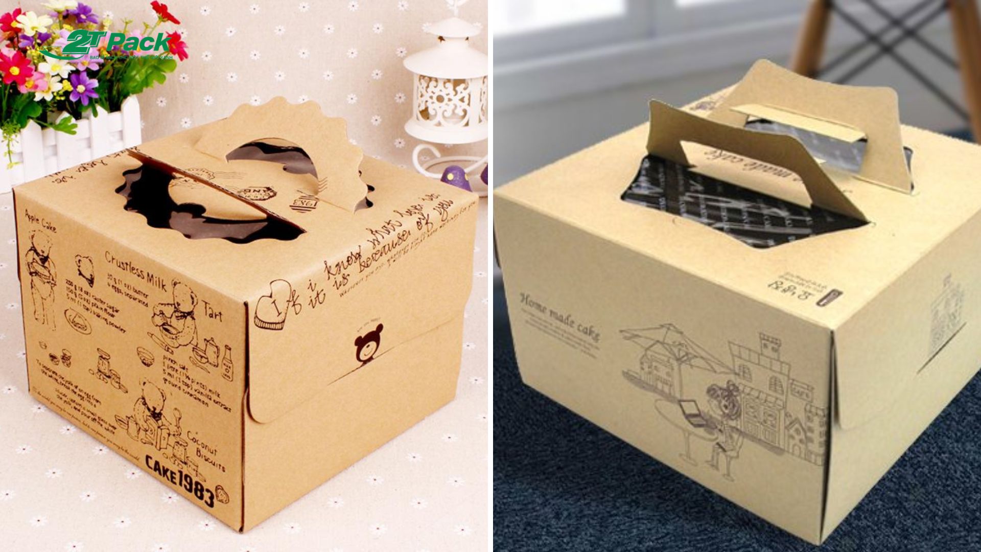 Hộp bánh sinh nhật giấy kraft thân thiện môi trường, thiết kế mộc mạc ấn tượng