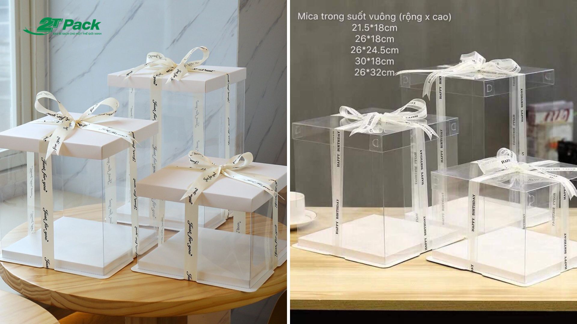 Mẫu hộp mica đựng bánh sinh nhật cao tầng