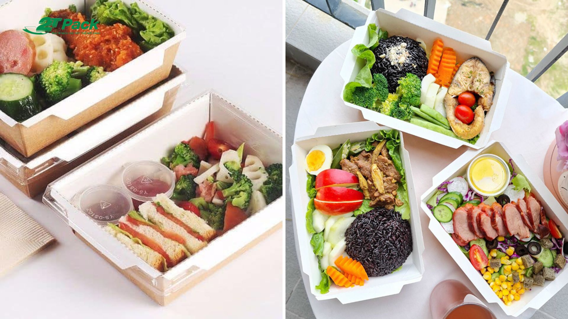 Hộp Kraft nắp PET đựng cơm văn phòng