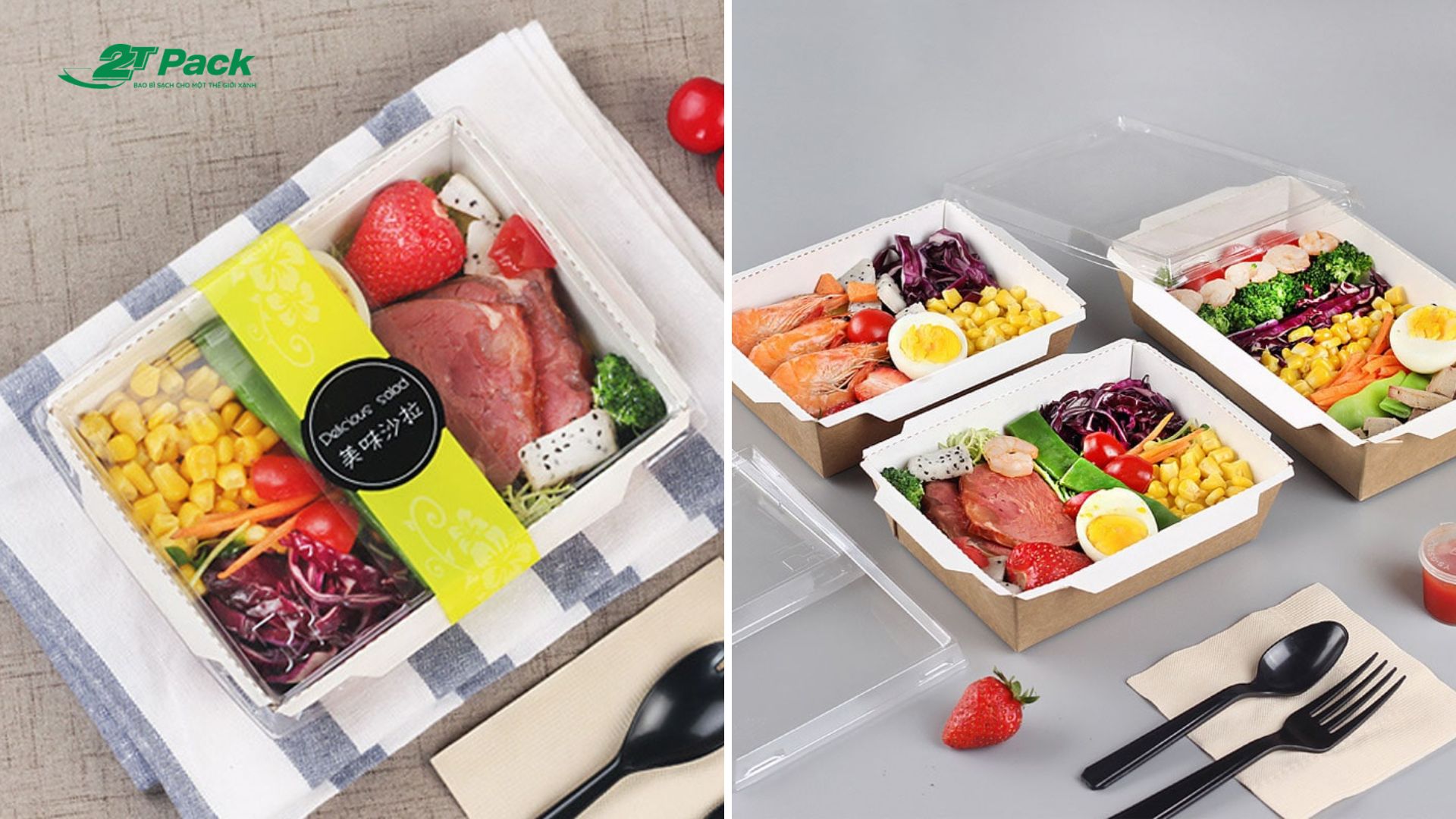 Hộp Kraft nắp PET dùng 1 lần