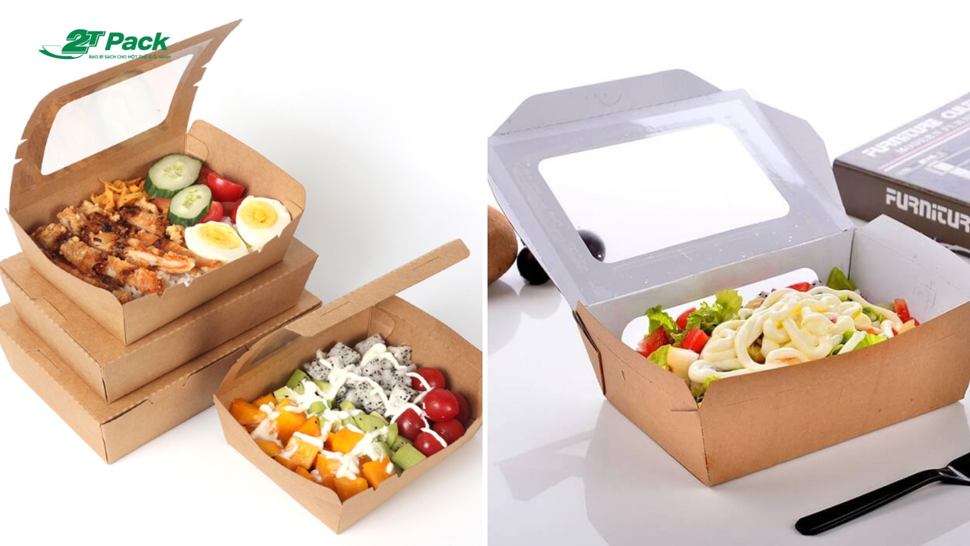 Mẫu hộp Kraft cửa sổ bóng kính đựng salad