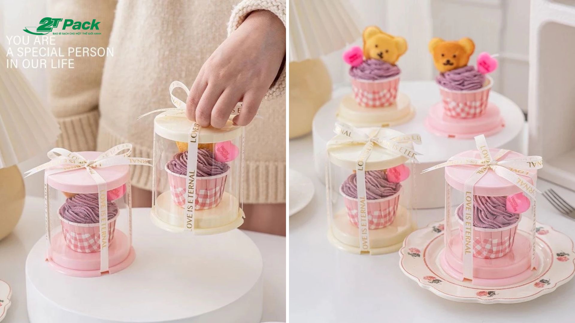 Mẫu hộp đựng bánh cupcake trong suốt dạng 1 bánh dễ thương