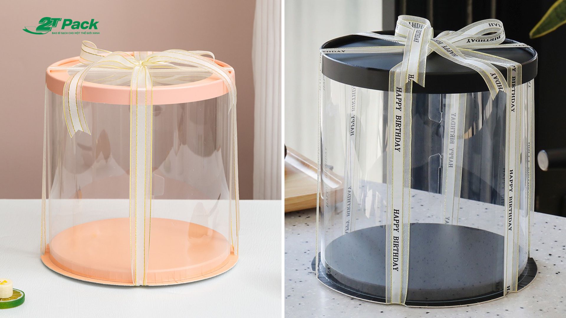 Mẫu hộp mica dạng tròn đựng bánh sinh nhật cao tầng