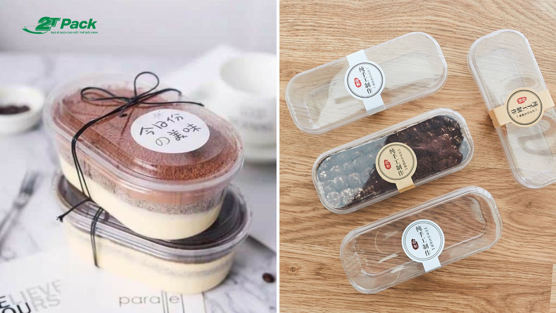 Hộp bánh oval trong suốt đựng bánh mousse, tiramisu